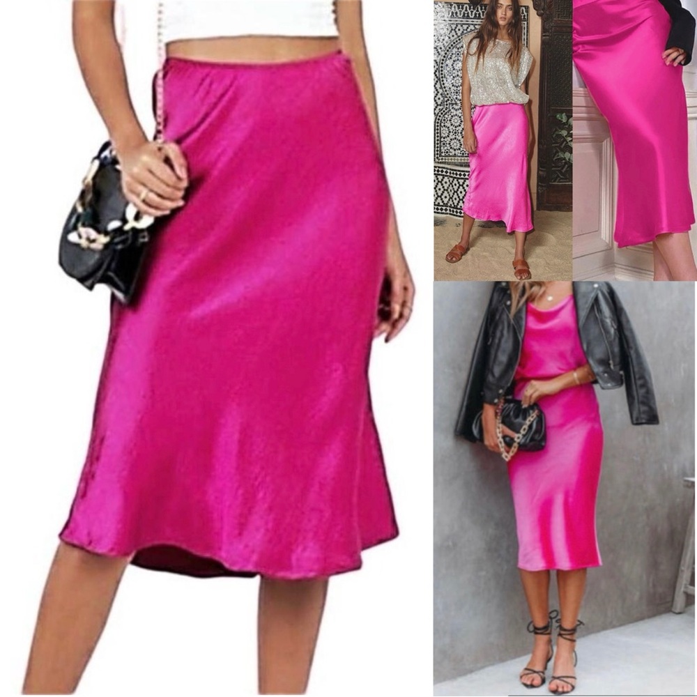 NEW Nicole Miller Barbie Hot Pink Satin Slip Skirt